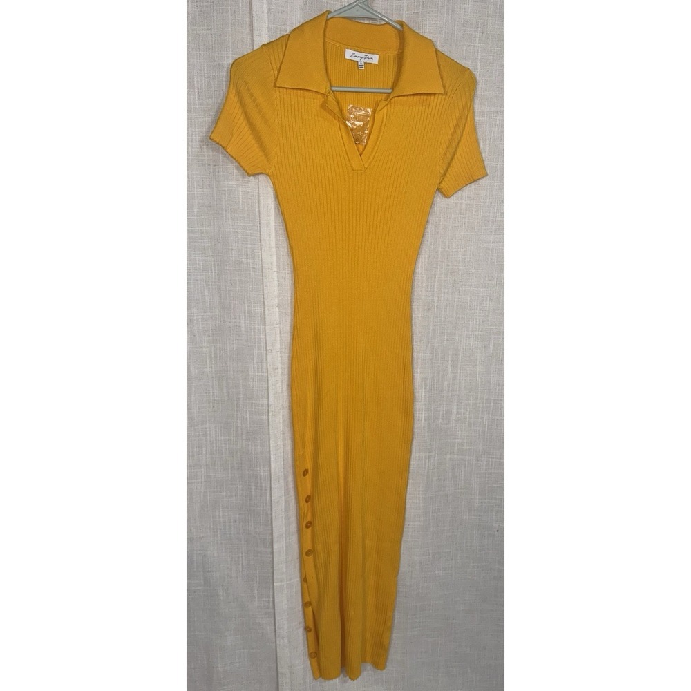 NEW Emory Park‎ Yellow Mustard Women's S Knit Sweater Dress Long Midi Buttons